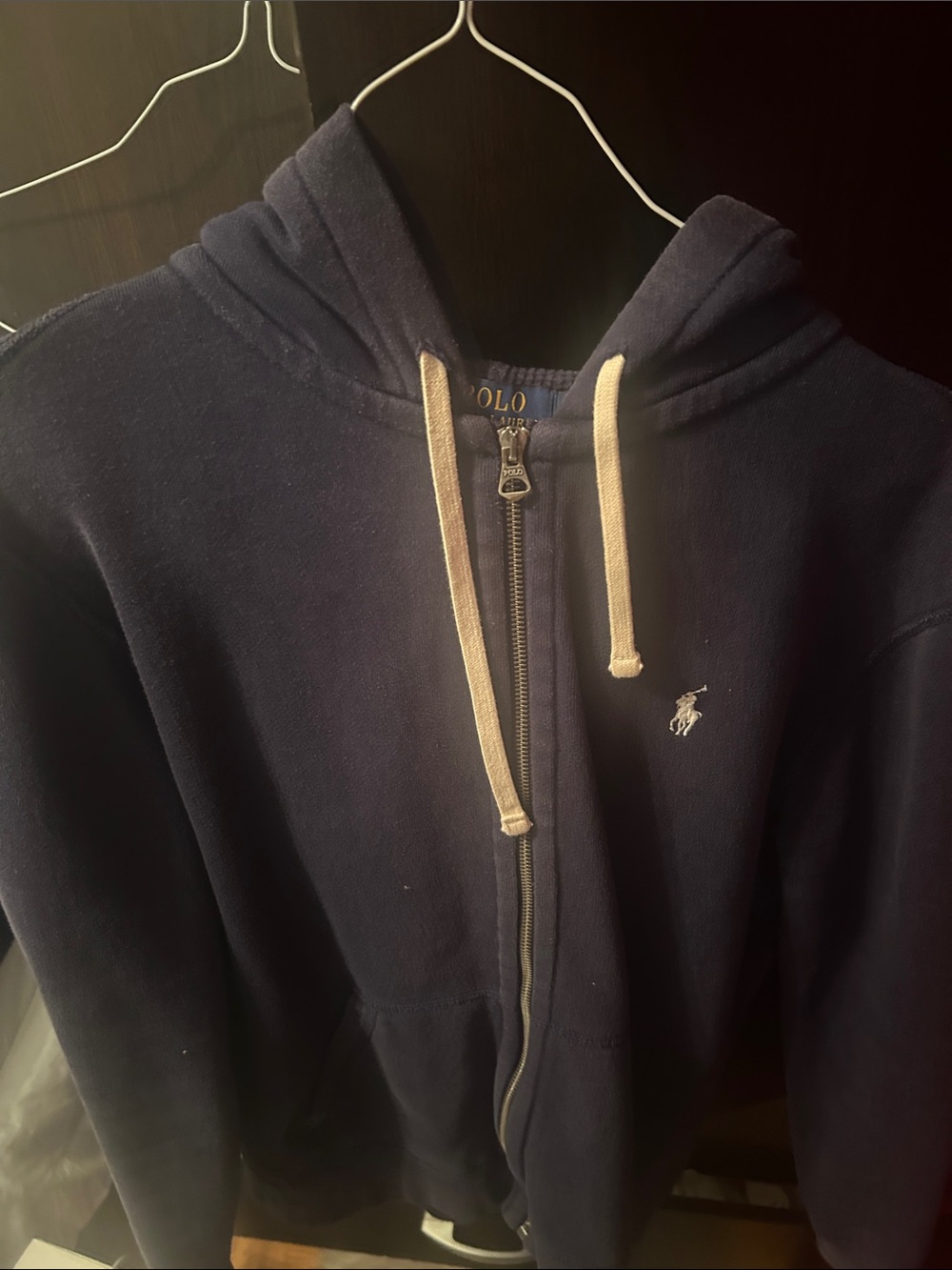 Polo by Ralph Lauren Navy Full-Zip Hoodie with Cream Drawstrings